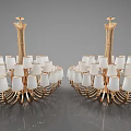 Two Golden Chandeliers With White Lampshades And Elegant Modern Design