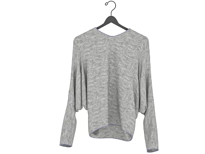 Gray Knitted Loose Fit Long Sleeve Sweater Hanging On Black Hanger 3d model