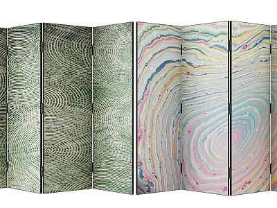Unique Folding Screen With Multiple Panels Showcasing Artistic Colorful And Green Textured Patterns 3d model
