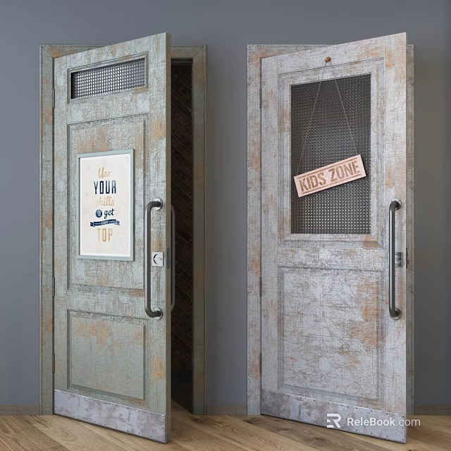 Vintage Wooden Swing Doors With Mesh Panels Metal Handles For Kids Zone And Your Space 3d model 