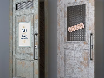 Vintage Wooden Swing Doors With Mesh Panels Metal Handles For Kids Zone And Your Space 3d model