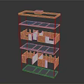 Multi Layer Display Equipment With Transparent Frame Orange White Components And Blue Platforms