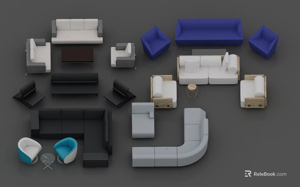 Modern Sofa Coffee Table Combination Featuring White Blue Black Gray Styles And Various Designs 3d model