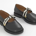 Women's Black Leather Round Toe Shoes With White Ribbon Bow And Low Heel