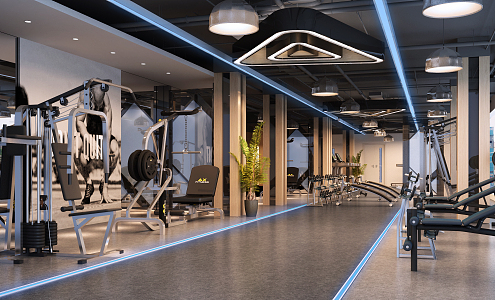 Modern gym equipment area 3d model