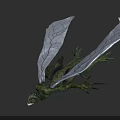 Green Dragon with White Cracked Wings in Flying Posture Sharp Claws and Open Mouth