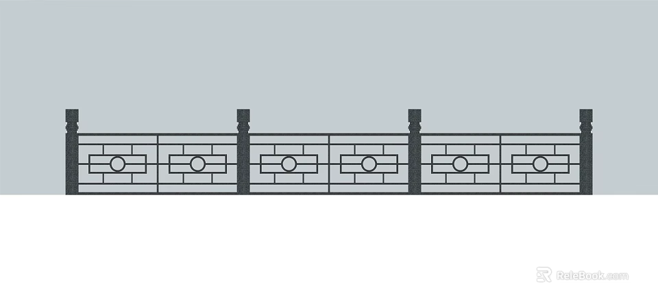 Classic Iron Fence With Decorative Circular Patterns And Vertical Support Posts 3d model