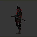 A Man Dressed In Traditional Samurai Armor With Red Blue Decorations 3d model