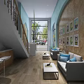 New Idea Composition School Bright Interior With Large Windows Colorful Stools And Bookshelves