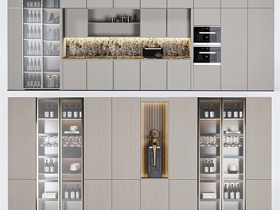 Modern Wine Cabinet With Glass Shelves LED Lighting And Wine Bottle Storage 3d model