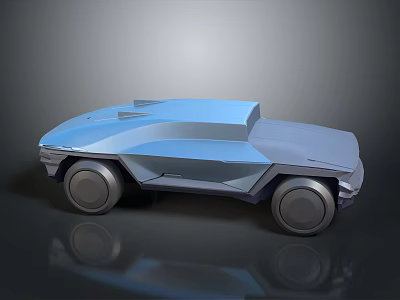 The Blue Futuristic Concept Car With Modern Geometric Design And Large Wheels 3d model