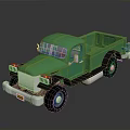 Green Vintage Truck Model With Classic Cab Shiny Metallic Finish Black Wheels And Open Bed