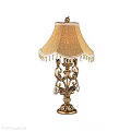 Elegant Decorative Table Lamp With Beige Fringed Lampshade Golden Carved Base And Crystal Pendants