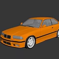 Orange BMW Two Door Sports Car With Black Stripes And Silver Wheels