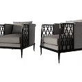 Modern Single Sofa With Gray Fabric Black Openwork Armrests And Black Legs 3d model