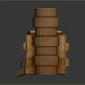 Wooden Decorative Structure Featuring Stacked Pillars Central Platform And Open Book On Top