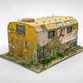 Old Yellow Rusty Industrial Equipment With Rhein Mark Windows And Door On Grass Ground