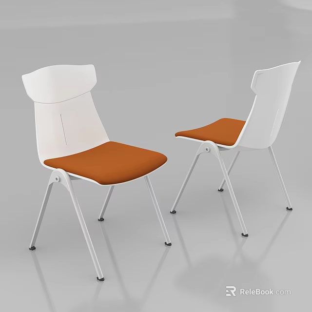 Modern Leisure Chairs With White Frame Orange Cushioned Seat And Metal Legs 3d model 