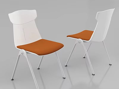 Modern Leisure Chairs With White Frame Orange Cushioned Seat And Metal Legs 3d model