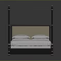 Elegant Four Poster Bed With Metal Posts White Mattress And Pillows