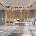 Elegant Modern Reception Area With Marble Desk Decorative Wall Chandelier And Patterned Rug 3d model