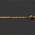 Fantasy Weapon With Curved Black Blade And Orange Decorative Woven Handle