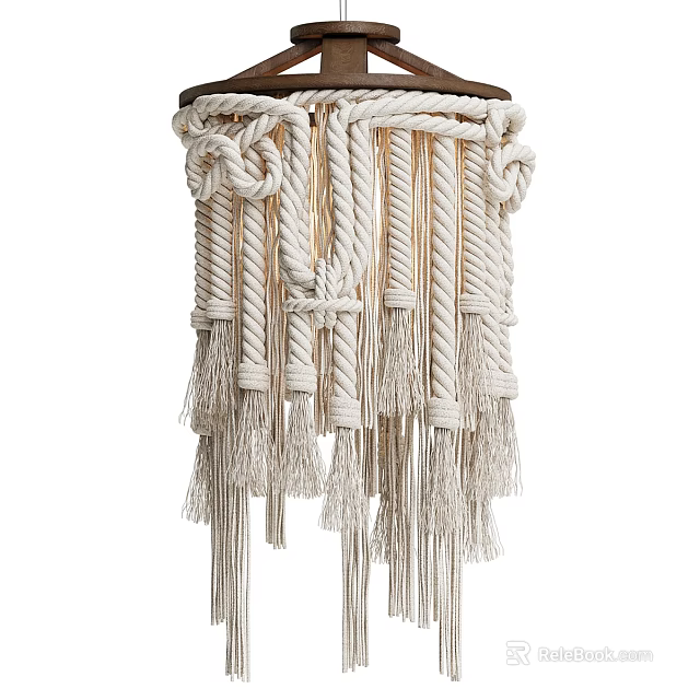 Handmade Woven Rope Chandelier With Natural Tassels Bohemian Decorative Design 3d model 