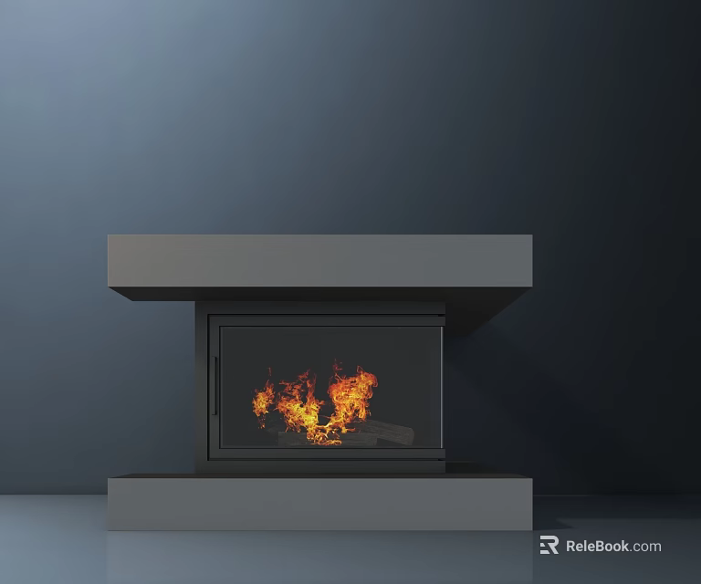 Modern Fireplace Featuring Burning Flames And Gray Sleek Design Open Chamber 3d model