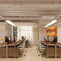 Modern Conference Room Interior With Long Table Orange Chairs And Wooden Slatted Ceiling