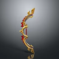 Decorative Architectural Component Golden Curved Design With Red Accents Geometric Patterns And Spiked Details