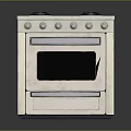 Silver Kitchen Gas Stove Oven Combination With Four Burners And Control Knobs 3d model