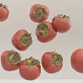 Fresh Ripe Red Persimmons With Green Calyx Floating On Light Background