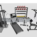 Modern Fitness Equipment Set Including Multi-functional Trainer Treadmill Dumbbell Rack And Chair