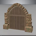 Rustic Wooden Arch Door Furniture With Stone Frame And Paneled Design