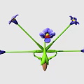 Cartoon Scene With Purple Flowers Green Stems And Yellow Centers On Black Background