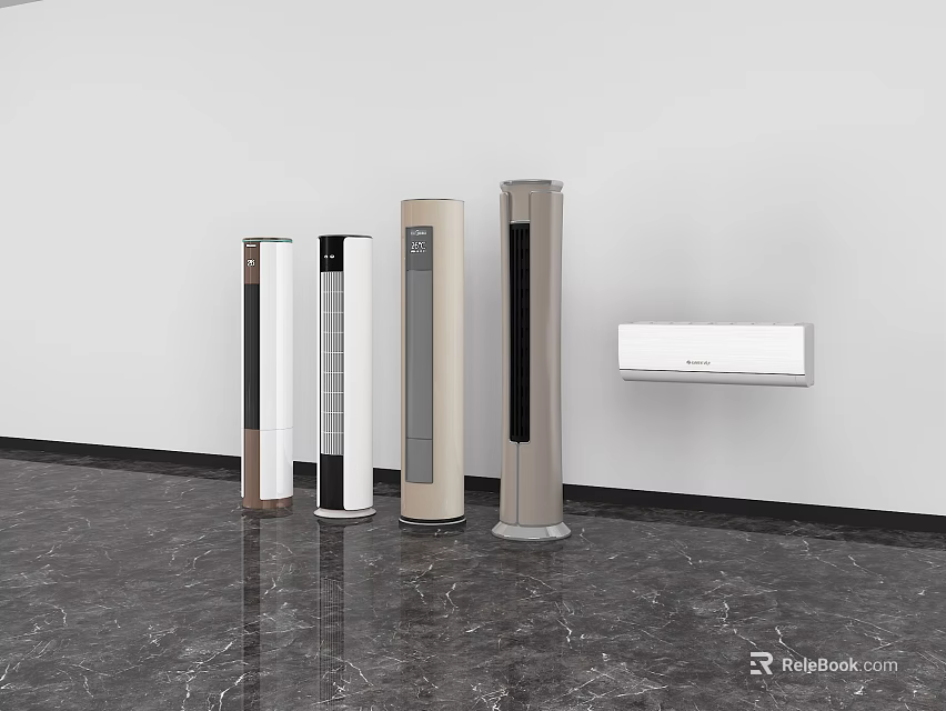 Modern Air Conditioner Fans With Tower And Wall Mounted Styles In Multiple Colors 3d model 