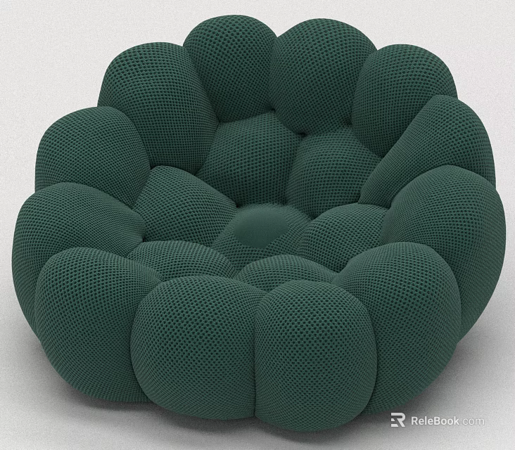 Green Accent Chair With Round Bulb Design And Mesh Texture For Living Room Decor 3d model 