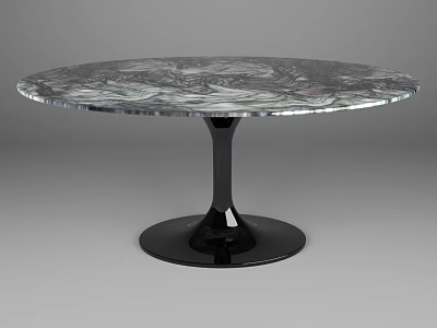Round Dining Table With Marble Top Gray Green Veins And Black Pedestal Base 3d model