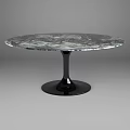 Round Dining Table With Marble Top Gray Green Veins And Black Pedestal Base