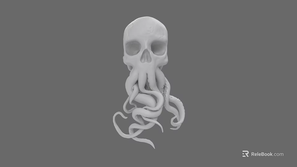Detailed Game Movie Character White Skull With Octopus Tentacles 3D Render 3d model 