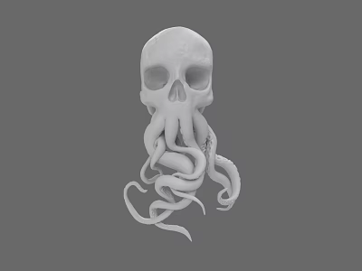 Detailed Game Movie Character White Skull With Octopus Tentacles 3D Render 3d model