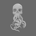Detailed Game Movie Character White Skull With Octopus Tentacles 3D Render