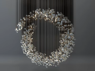 Modern Circular Chandelier With Slender Hanging Wires And Glowing Small Light Beads 3d model