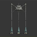 Game Movie Character Mechanical Robot Design With Long Legs Blue Cone Feet And Cockpit Head