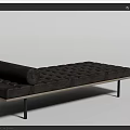 Modern Tufted Footstool With Rolled Cushion And Metal Legs In Dark And Light Tones