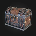 Ornate Wooden Treasure Chest With Metal Straps Intricate Carvings And Illuminated Lock
