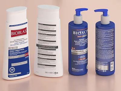 White and Blue BIOBLAS BIOX Detergent Bottles with Pump for Daily Cleaning Products 3d model