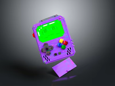 Pixel Style Purple Handheld Game Console With Green Screen And Colorful Buttons 3d model