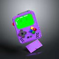 Pixel Style Purple Handheld Game Console With Green Screen And Colorful Buttons