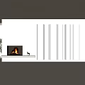 Modern Fireplace Interior Design With Burning Fire White Textured Wall Potted Plant And Decorative Statue
